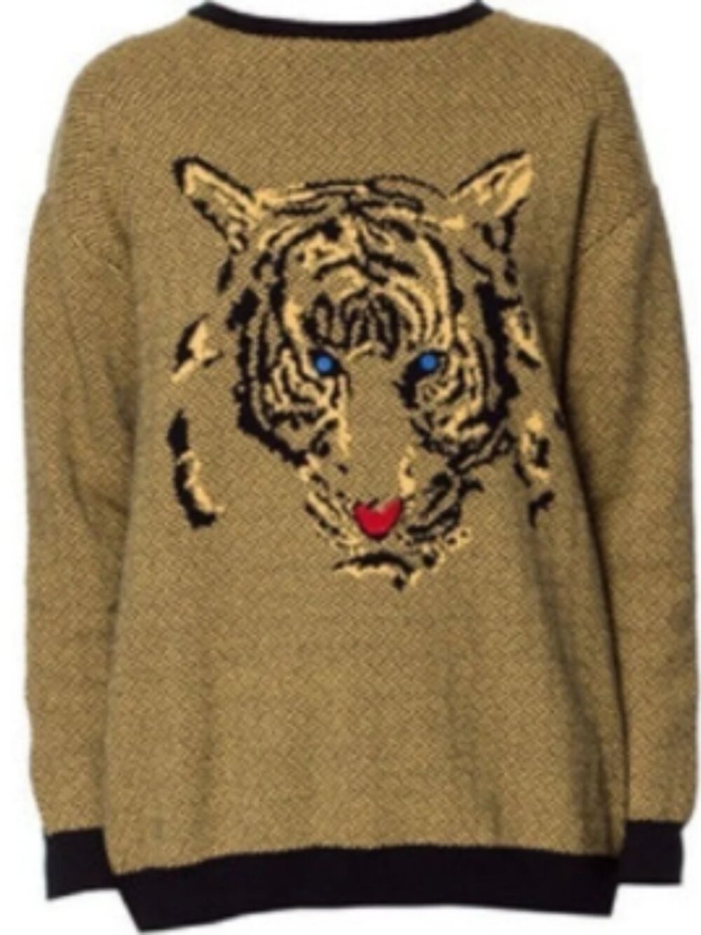 Zara Knit Tiger Crewneck Herringbone Sweater